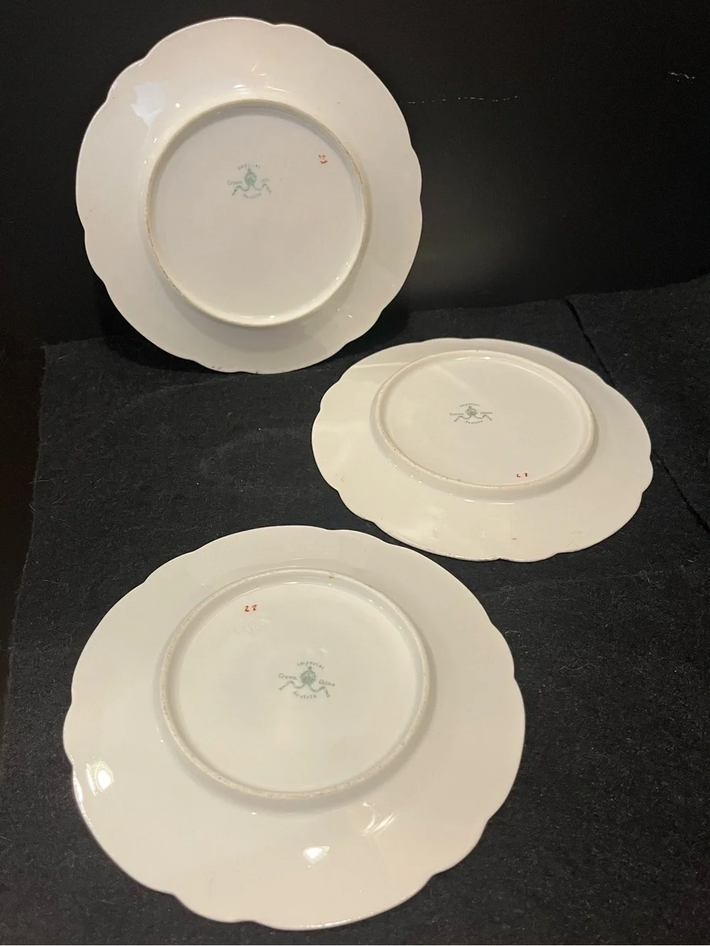 VTG Imperial Crown Dainty Floral Wine Trim 6” Plates Made in Austria Set of 3